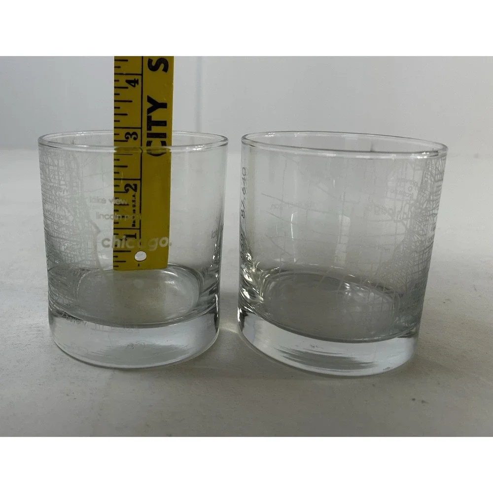 Set Of 2 Engraved Etched Chicago Map Whiskey/Highball Crystal Clear Glass
